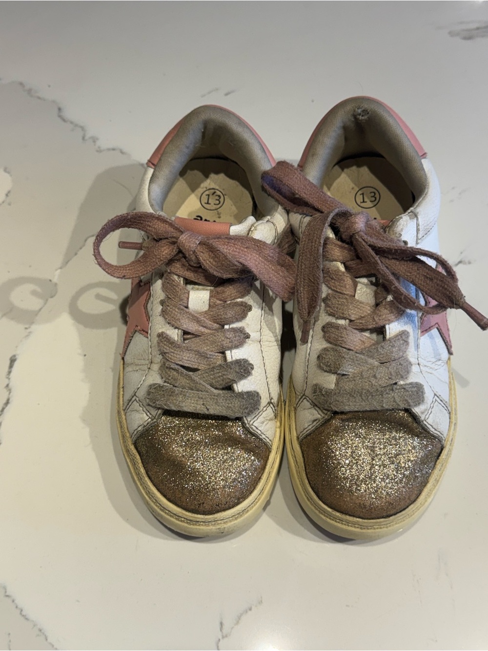art class Target Rare White and Pink Star Sneakers with Gold Glitter Toes